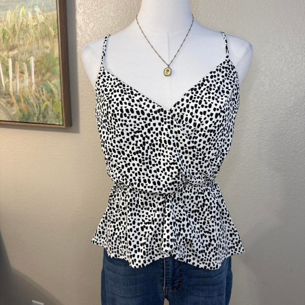 Express‎ Black & White Polka Dot Spotted Peplum Tank Top -Size XS